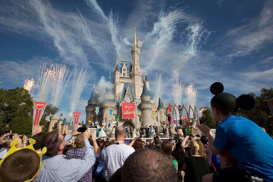 シンデレラ城と花火のディズニーパーク風景