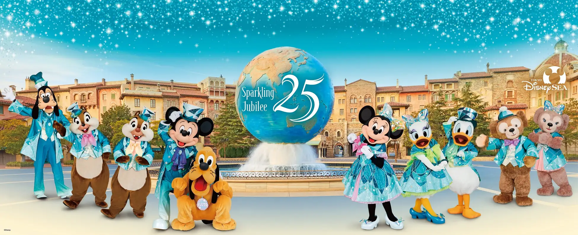 東京ディズニーシー25周年のキャラクター集合写真
