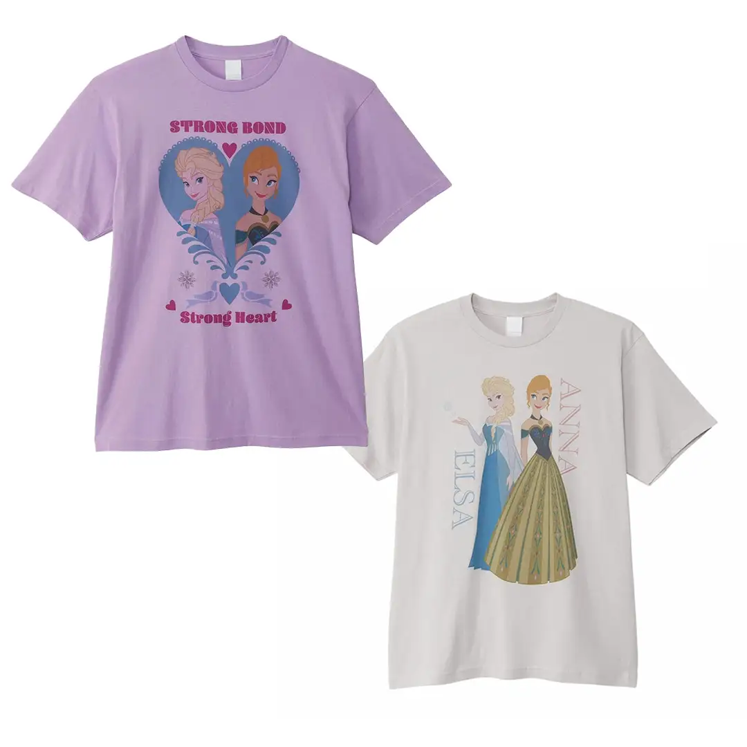アナとエルサがプリントされたTシャツ2種類