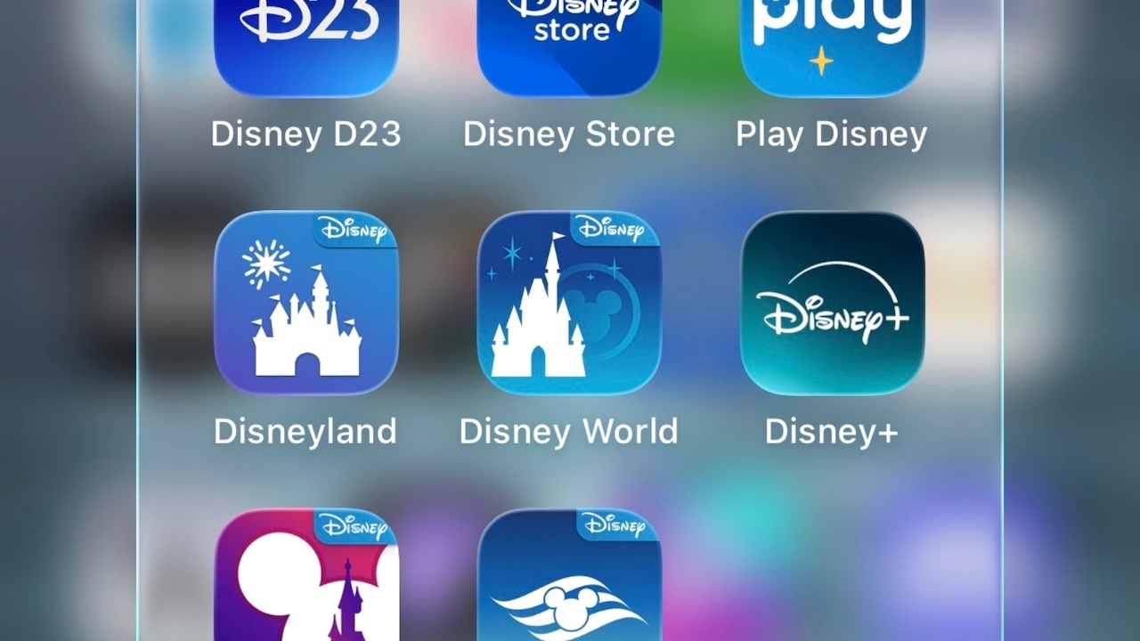 様々なディズニーアプリのアイコンが並んだスマートフォン画面