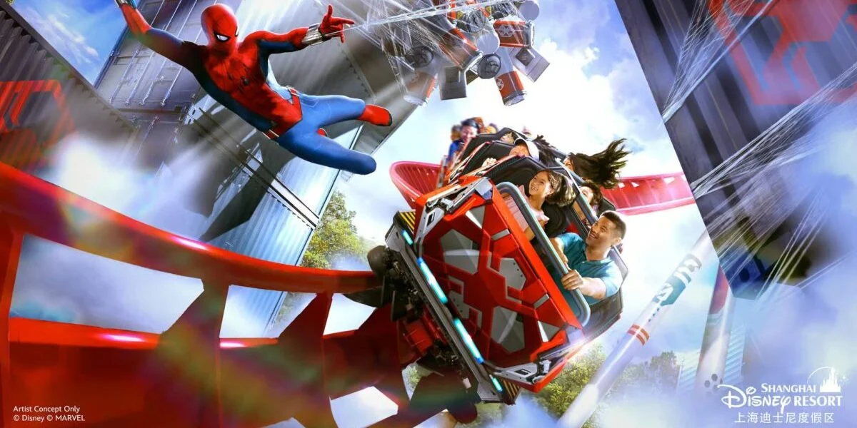 上海ディズニーリゾートのスパイダーマン・スリルコースターのコンセプトアート