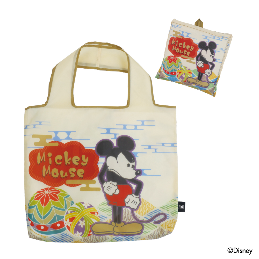 Mickey meets JAPAN エコバッグ「彩り手まり」柄 本体と収納時