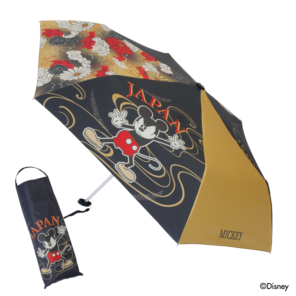 Mickey meets JAPAN 晴雨兼用傘「金彩菊紋様」柄 本体と収納ケース