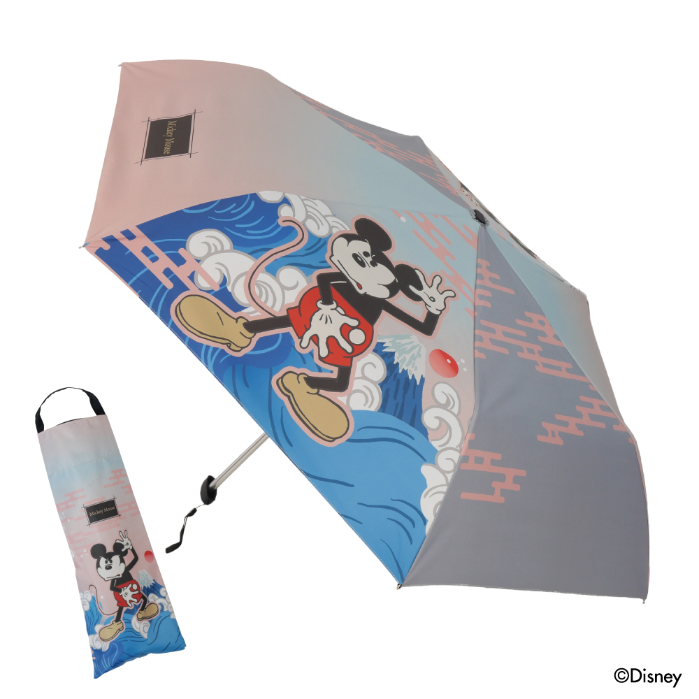 Mickey meets JAPAN 晴雨兼用傘「波富士」柄 本体と収納ケース