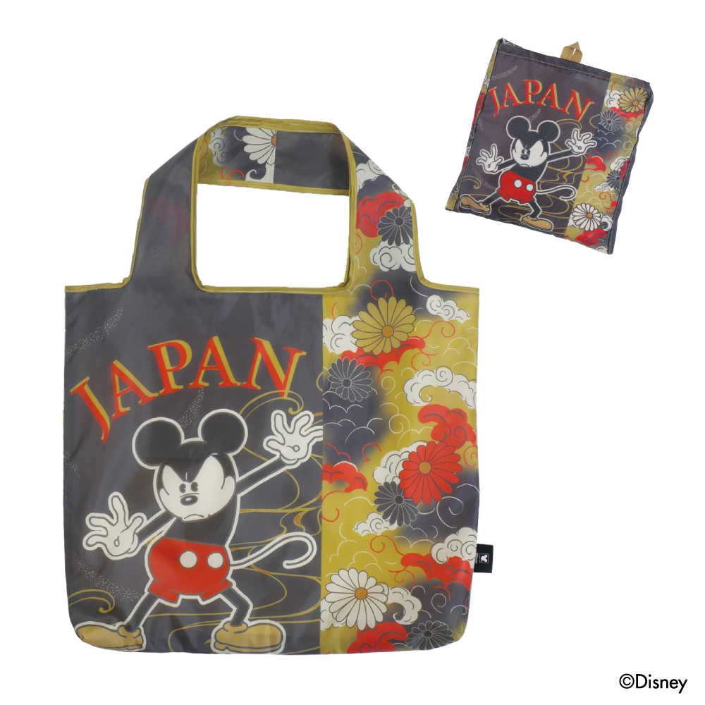 Mickey meets JAPAN エコバッグ「金彩菊紋様」柄 本体と収納時