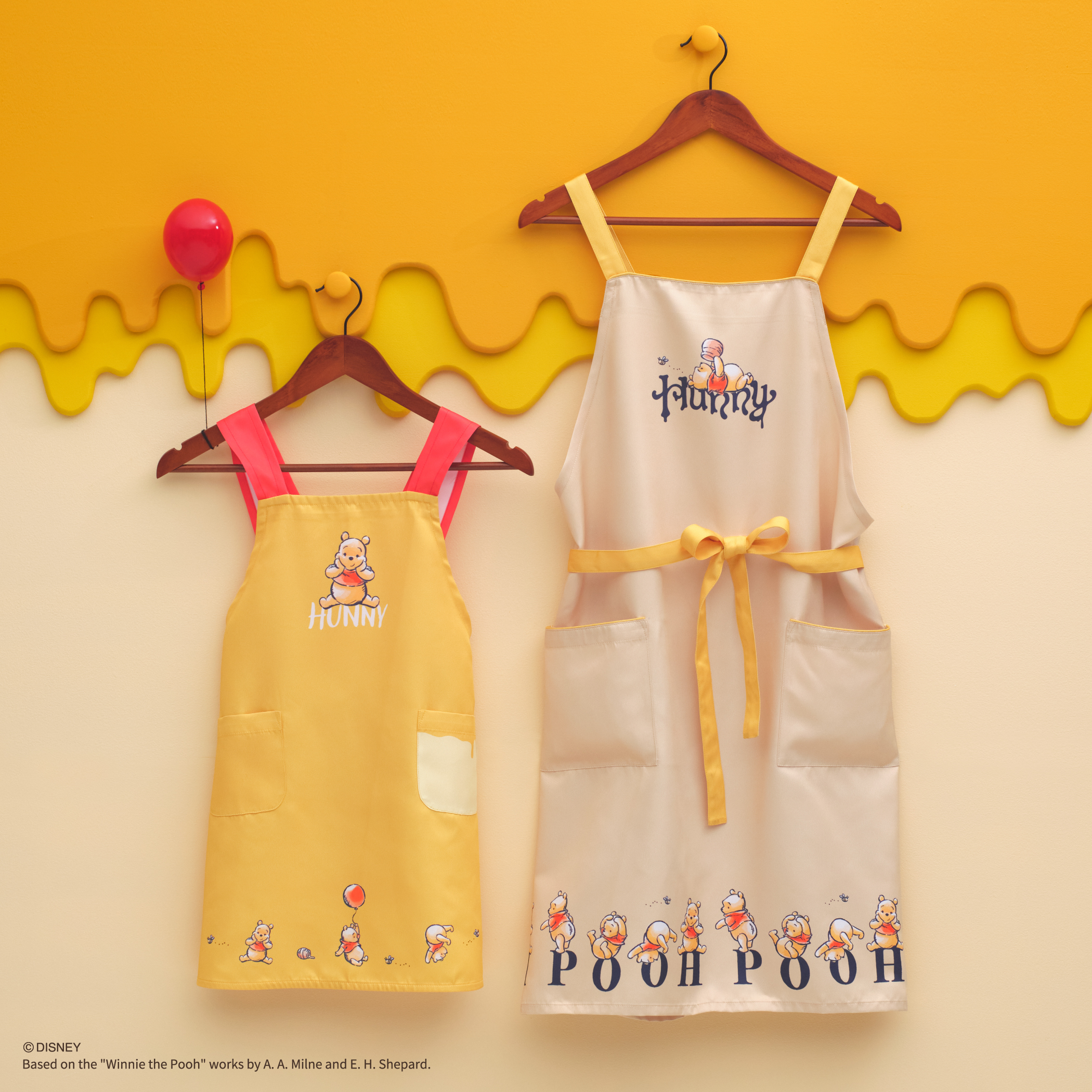 くまのプーさんデザインの親子エプロン キッズ用と大人用
