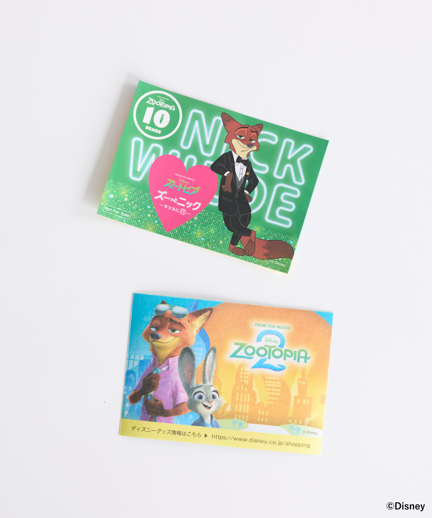 ズートピア10周年とZootopia2をイメージしたニック・ジュディの販促カード2枚