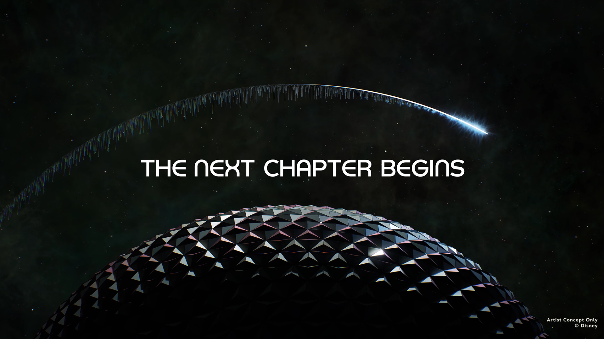 THE NEXT CHAPTER BEGINSの文字とスペースシップ・アースを描いたコンセプト映像
