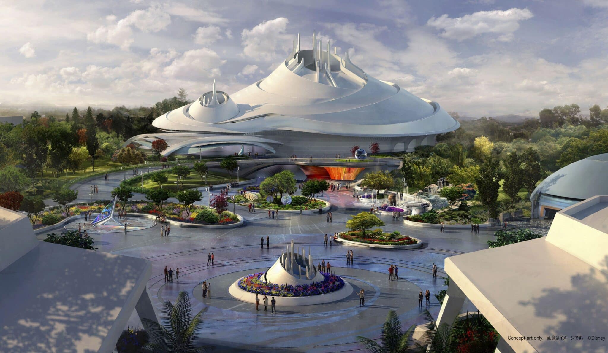 東京ディズニーランドの新スペースマウンテン周辺の昼景コンセプトアート(完成イメージ)