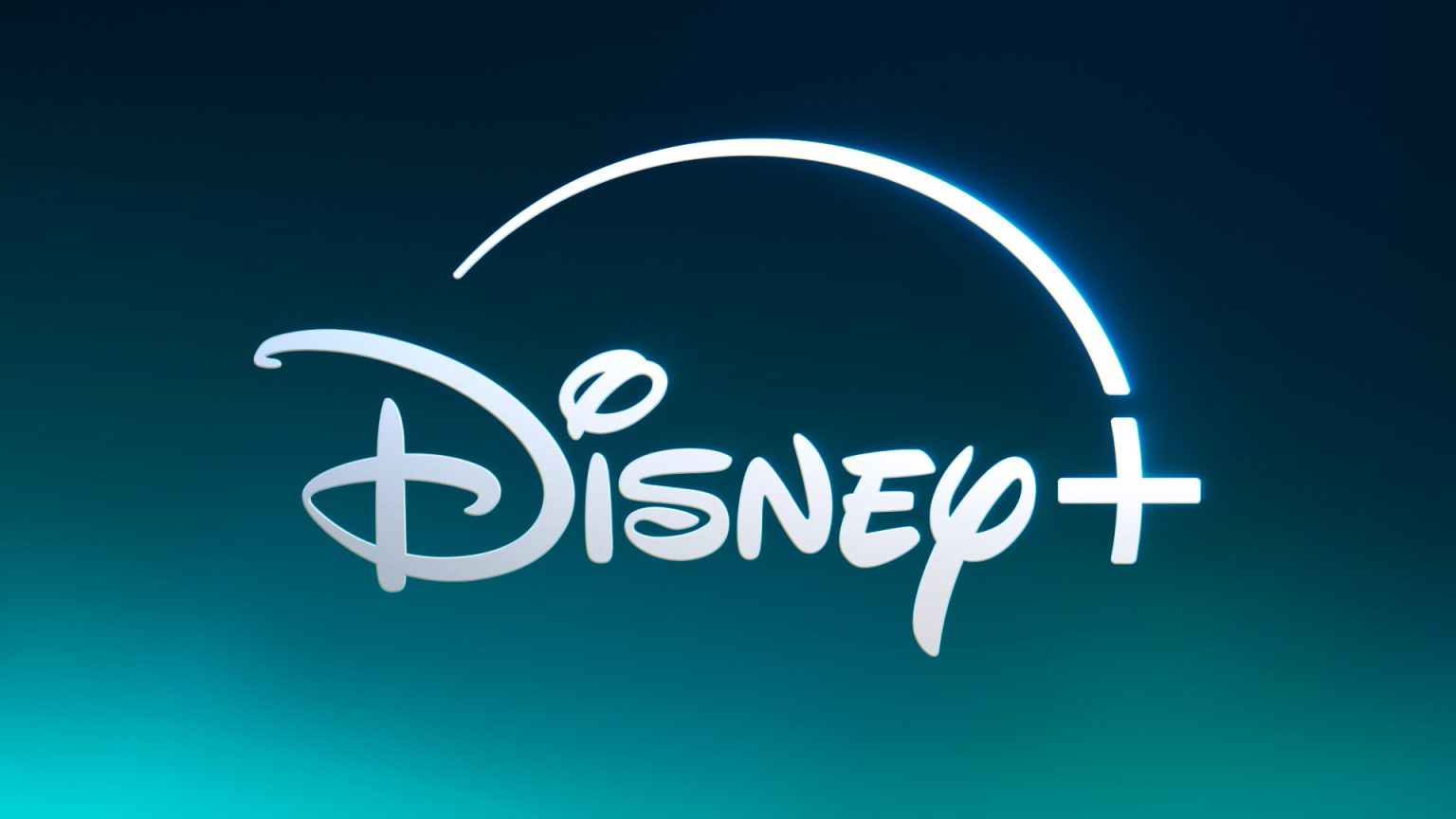 濃紺からティールグリーンへのグラデーション背景に浮かぶDisney+の公式ロゴ