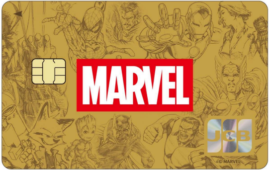 ゴールドを基調にマーベルキャラクターが描かれたMARVEL HEROESゴールドカード